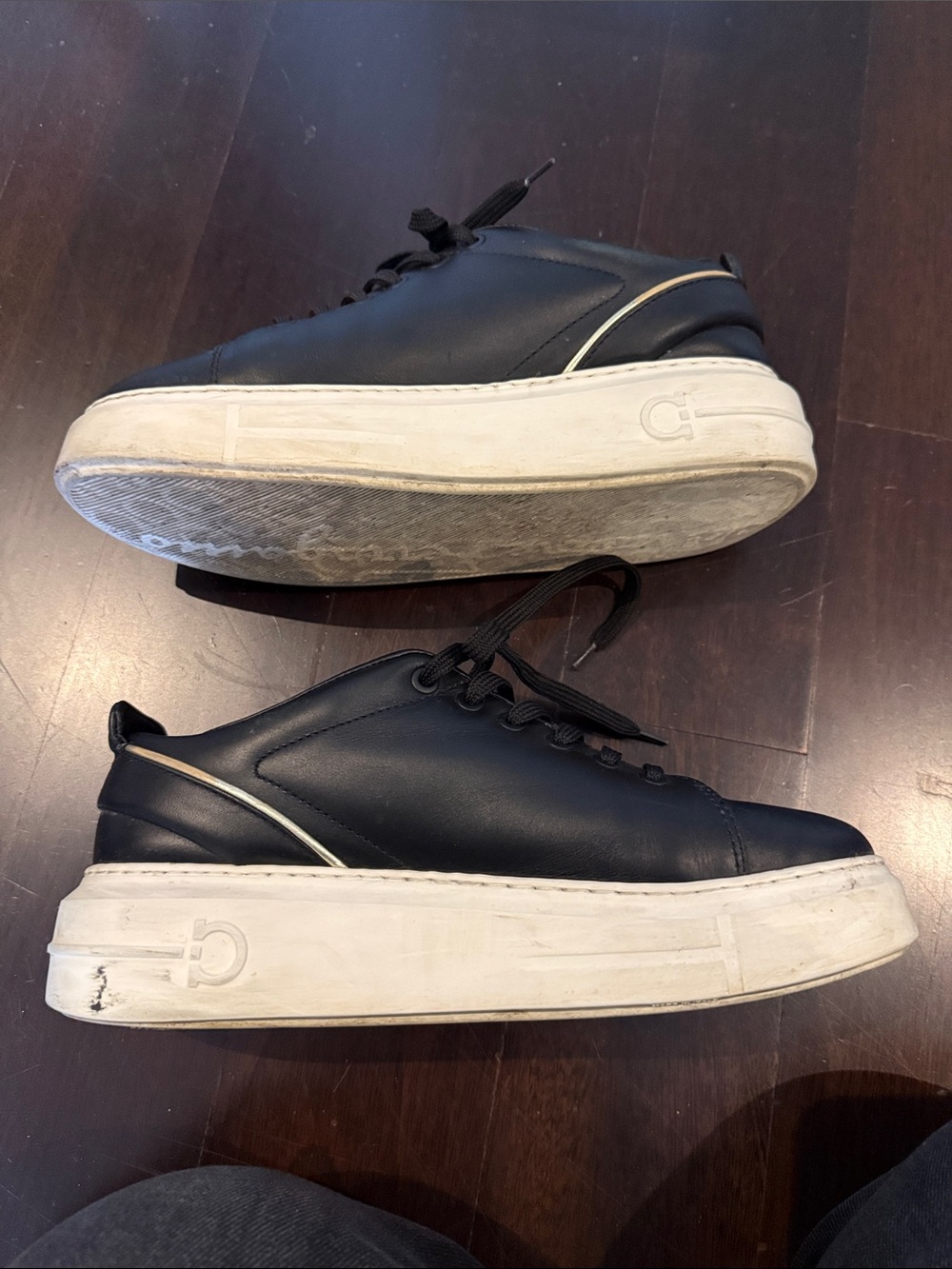 Salvatore Ferragamo Black Leather Low-Top Sneakers with White Sole - Picture 7 of 11